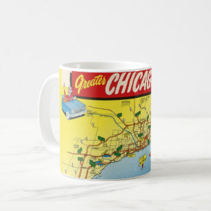 Kleurrijke vintage ansichtkaart kaart van Chicago  Koffiemok