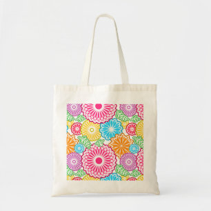 Kleurrijke vintage bloemen witte achtergrond tote bag