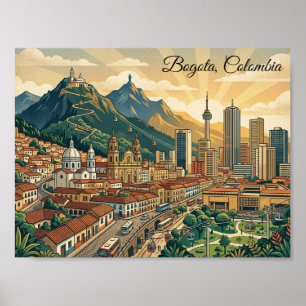 Kleurrijke Vintage Bogota Colombia Reis Kunst Poster