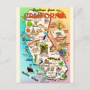 Kleurrijke Vintage Californiëkaart  Briefkaart