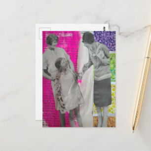Kleurrijke vintage collage van vrouwen en een meis briefkaart