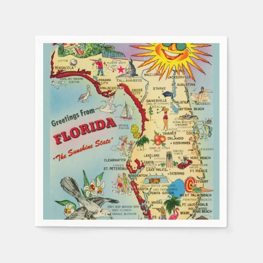 Kleurrijke Vintage Florida Kaart Servet (Voorkant)
