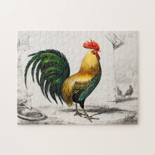 Kleurrijke Vintage Haan Illustratie Kunst Legpuzzel
