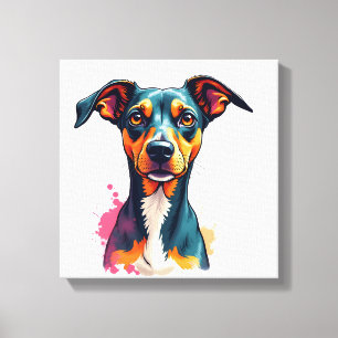 Kleurrijke vintage hondenportret Pop Art-illustrat Canvas Afdruk