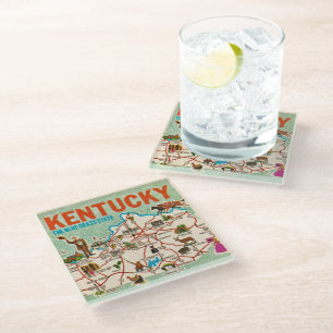 Kleurrijke vintage kaart van Kentucky Glazen Onderzetter
