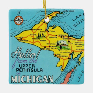 Kleurrijke vintage kaart van Michigan Keramisch Ornament