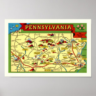 Kleurrijke vintage kaartprint van Pennsylvania Poster
