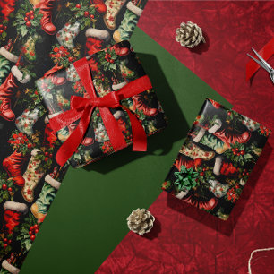 Kleurrijke vintage kerstkousen cadeaupapier