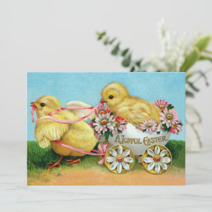 Kleurrijke Vintage Kuikens & Bloemen Pasen Feestdagenkaart