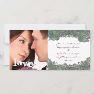 Kleurrijke vintage paisley pauw save the date foto