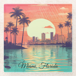 Kleurrijke Vintage Retro Miami Florida Reis Glazen Onderzetter