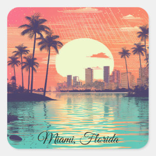 Kleurrijke Vintage Retro Miami Florida Reizen Vierkante Sticker