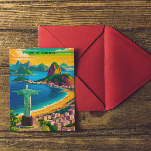 Kleurrijke Vintage Rio de Janeiro Cristo Redentor Briefkaart