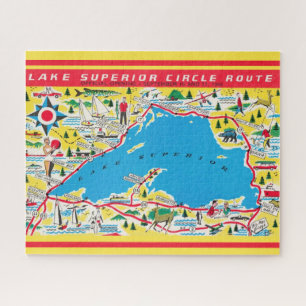 Kleurrijke vintage route rond het Lake Superior Legpuzzel