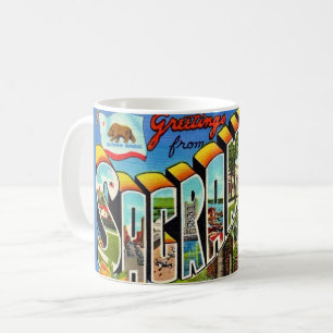 Kleurrijke vintage Sacramento CA Koffiemok