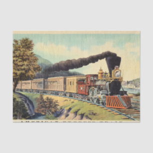 Kleurrijke vintage stoomtrein kunst, ansichtkaart tissuepapier