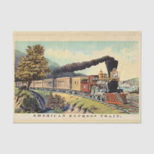 Kleurrijke vintage stoomtrein kunst, ansichtkaart tissuepapier