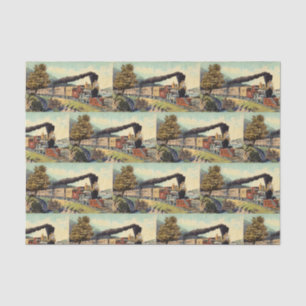 Kleurrijke vintage stoomtrein kunst, ansichtkaart tissuepapier