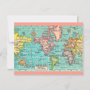 Kleurrijke vintage wereldkaart briefkaart