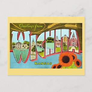 Kleurrijke Vintage Wichita Kansas Ansichtkaart Briefkaart