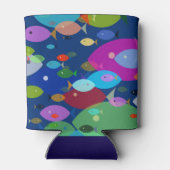 Kleurrijke Vis Abstract Patroon Blauw Monogram Blikjeskoeler (Achterkant)