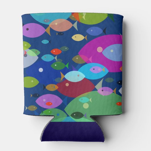 Kleurrijke Vis Abstract Patroon Blauw Monogram Blikjeskoeler (Achterkant)