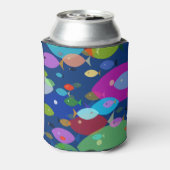Kleurrijke Vis Abstract Patroon Blauw Monogram Blikjeskoeler (Blikje Achterkant)