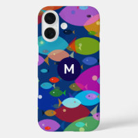 Kleurrijke Vis Abstract Patroon Blauwe Monogram
