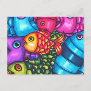 Kleurrijke Vis Abstract sealife originele Kunst Briefkaart
