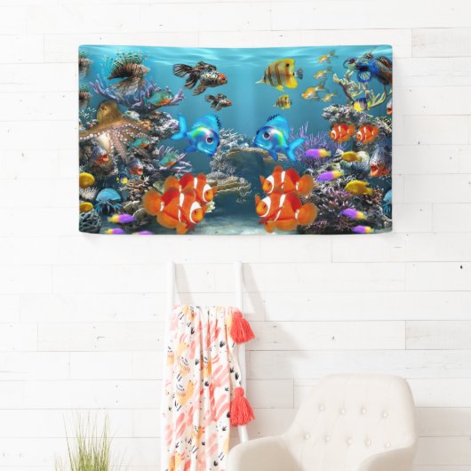 Kleurrijke vis en kustaquarium-banner spandoek (Insitu)