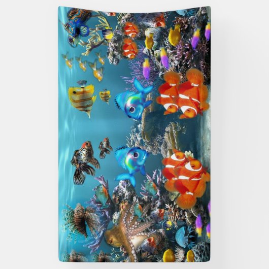 Kleurrijke vis en kustaquarium-banner spandoek (Verticaal)