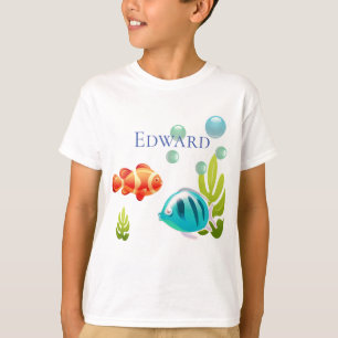 Kleurrijke vis met bubbels en zeewier t-shirt