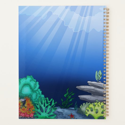 Kleurrijke vis, oceaan & blauwe zeebodem aangepast planner (Achterkant)