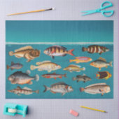 Kleurrijke vis onder blauw zeewater tissuepapier (Craft)