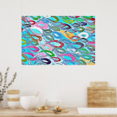 Kleurrijke vissen Abstract Verf Blauw Roze Rood Gr Poster (Keuken)