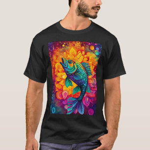 Kleurrijke vissen te midden van abstracte bloemenp t-shirt