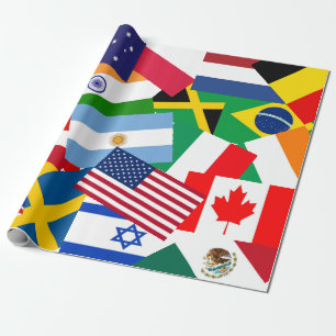 Kleurrijke vlaggen rond de World Gift Cadeaupapier