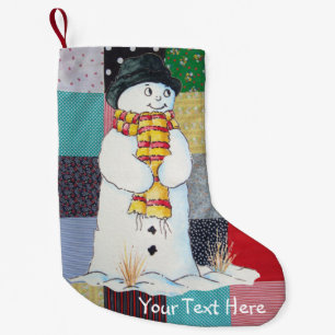 kleurrijke vlekstof met leuke snowman plezier kleine kerstsok