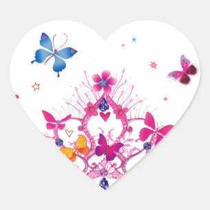Kleurrijke Vliegende Vlinders met Crown Art Print Hart Sticker