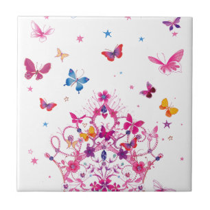 Kleurrijke Vliegende Vlinders met Crown Art Print Tegeltje