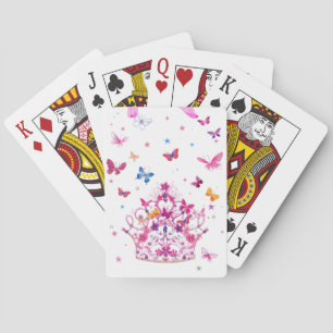 Kleurrijke Vliegende Vlinders met Kroon Kunstprint Speelkaarten