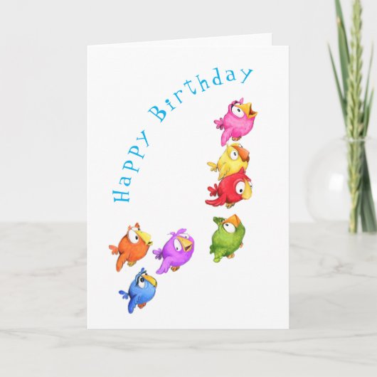 Kleurrijke Vliegende Vogels Verjaardag Kaart (Voorkant)