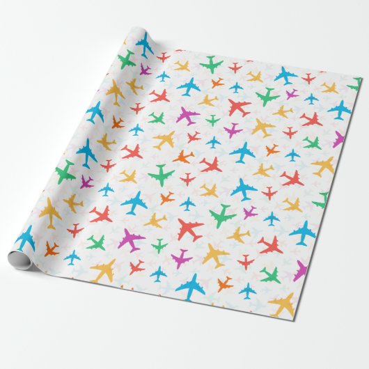 Kleurrijke vliegtuigen cadeaupapier (Uitgerold)