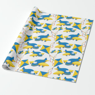 Kleurrijke vliegtuigen en het Kinder patroon van K Cadeaupapier