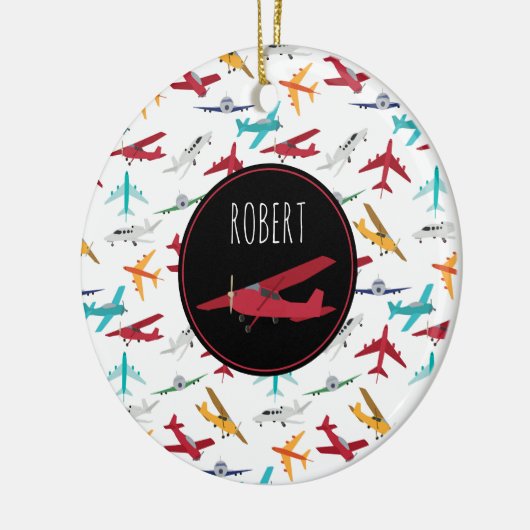 Kleurrijke vliegtuigen patroon aangepaste naam keramisch ornament (Links)