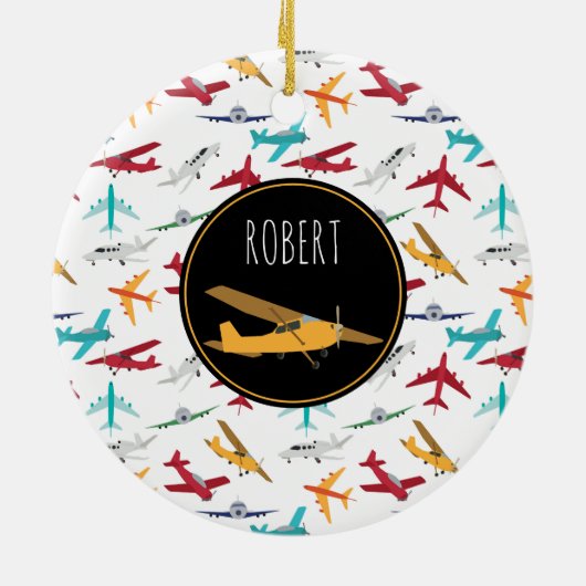 Kleurrijke vliegtuigen patroon aangepaste naam keramisch ornament (Achterkant)