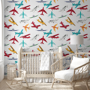 Kleurrijke vliegtuigen Patroon Kinder Slaapkamer Behang