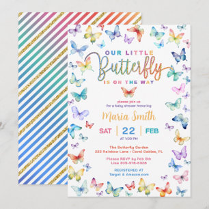 Kleurrijke vlinder Baby shower uitnodiging