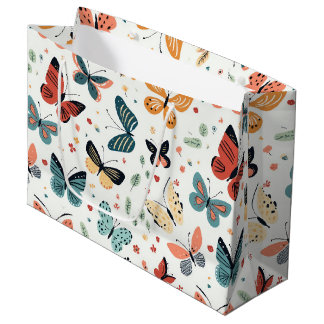 Kleurrijke Vlinder, Bloemen en Bladeren Patroon Groot Cadeauzakje