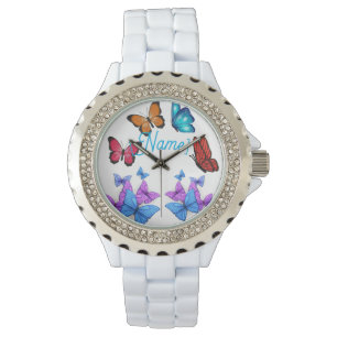 Kleurrijke vlinder gepersonaliseerd dameshorloge horloge